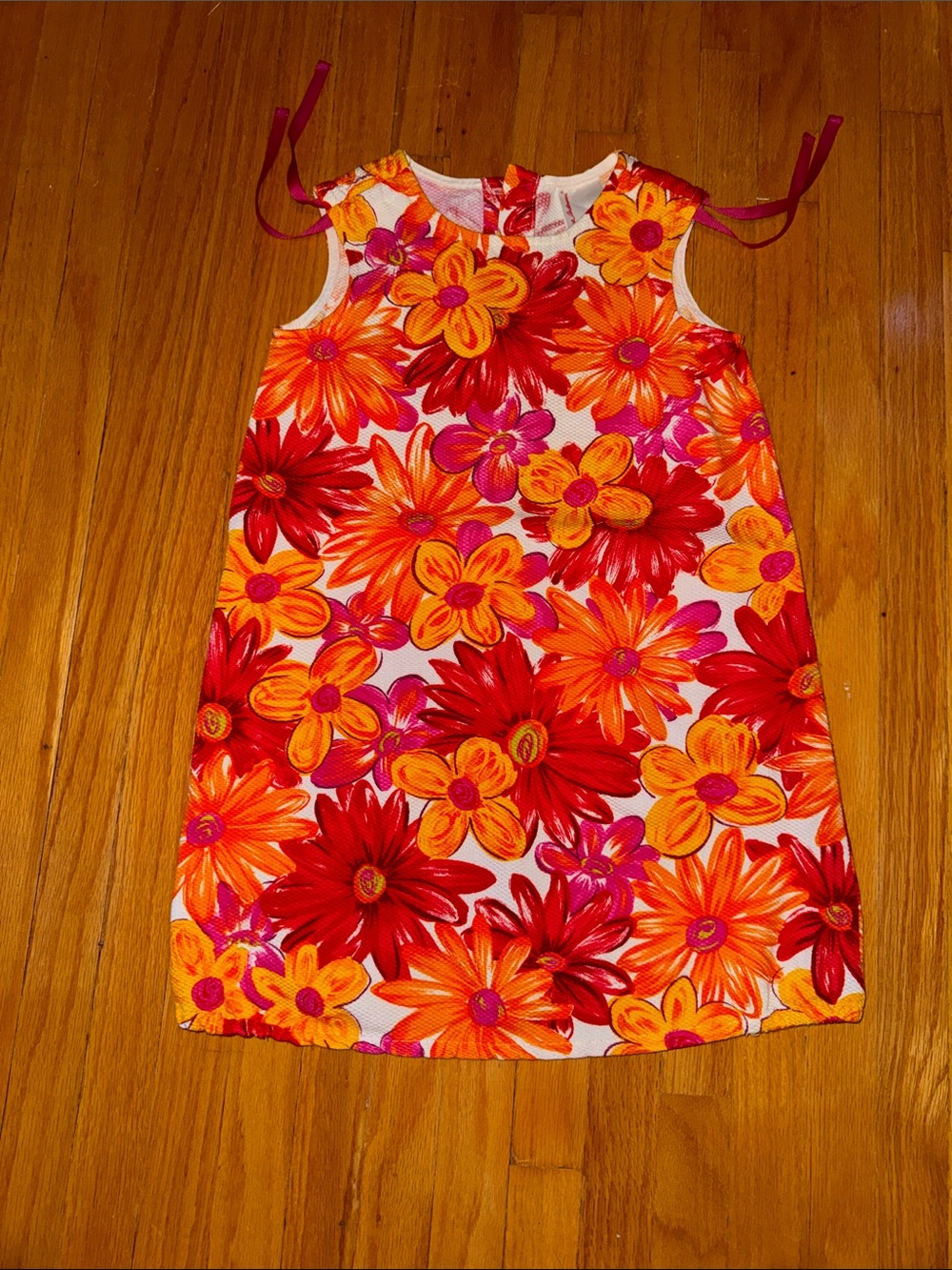 Girls 5T Floral Shift Dress - Bright Red & Orange